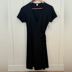 Old Navy Black Wrap Midi Dress with Tie Front